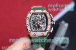 Richard Mille Knock Off RM11-03 Diamond And Rose Gold Watch - Green Rubber Strap